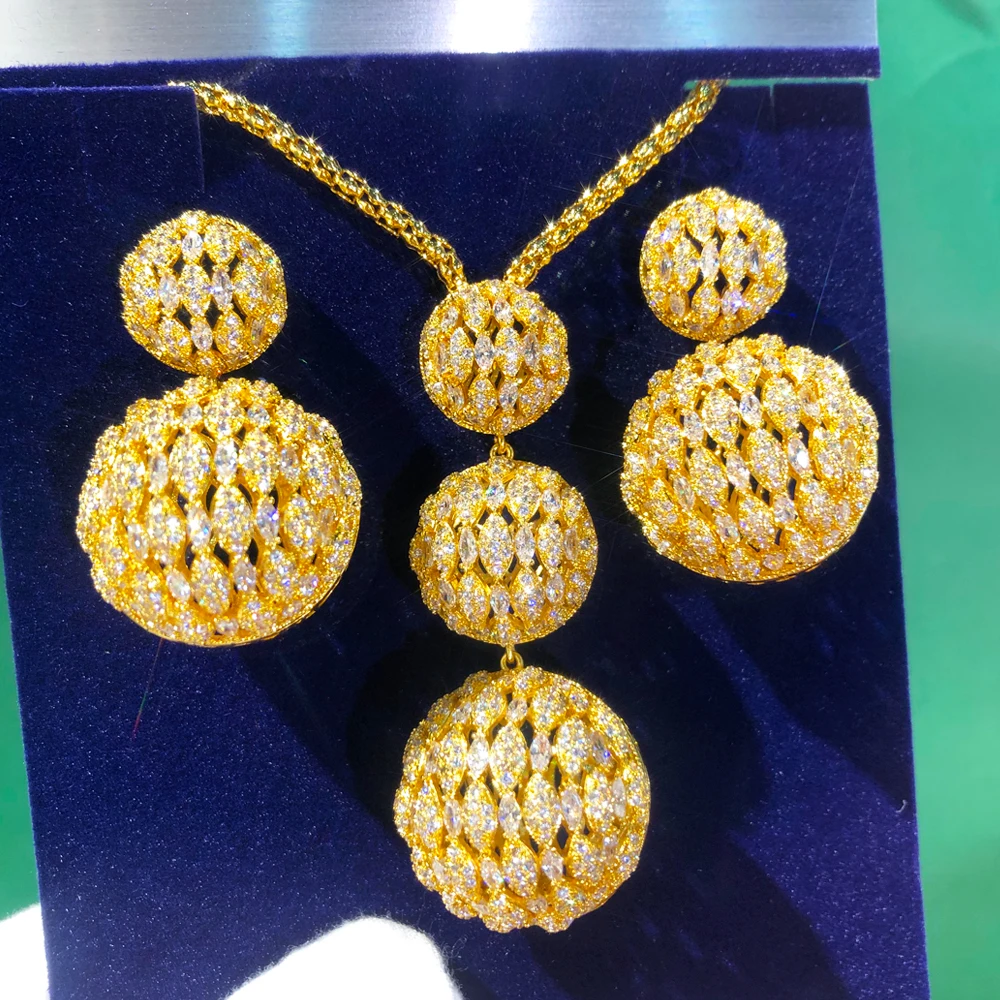 GODKI Новый модный африканский комплект из 2 шт. 3 шарика ожерелье и серьги для