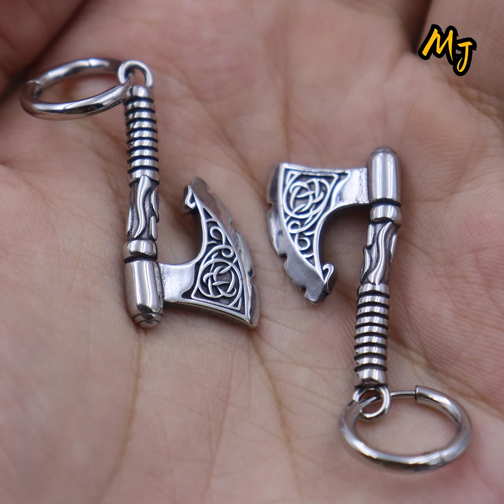 Nordic Vikings Retro Axe Earrings Punk Rock Hiphop Style Men Women High Quality Titanium Gothic Steel Fashion Ear Jewelry