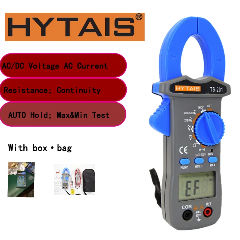 

HYTAIS TS201 AC/DC Intelligent Display Digital Clamp Meter Portable tool 1999 Counts True RMS Continuity Electrician Multimeter