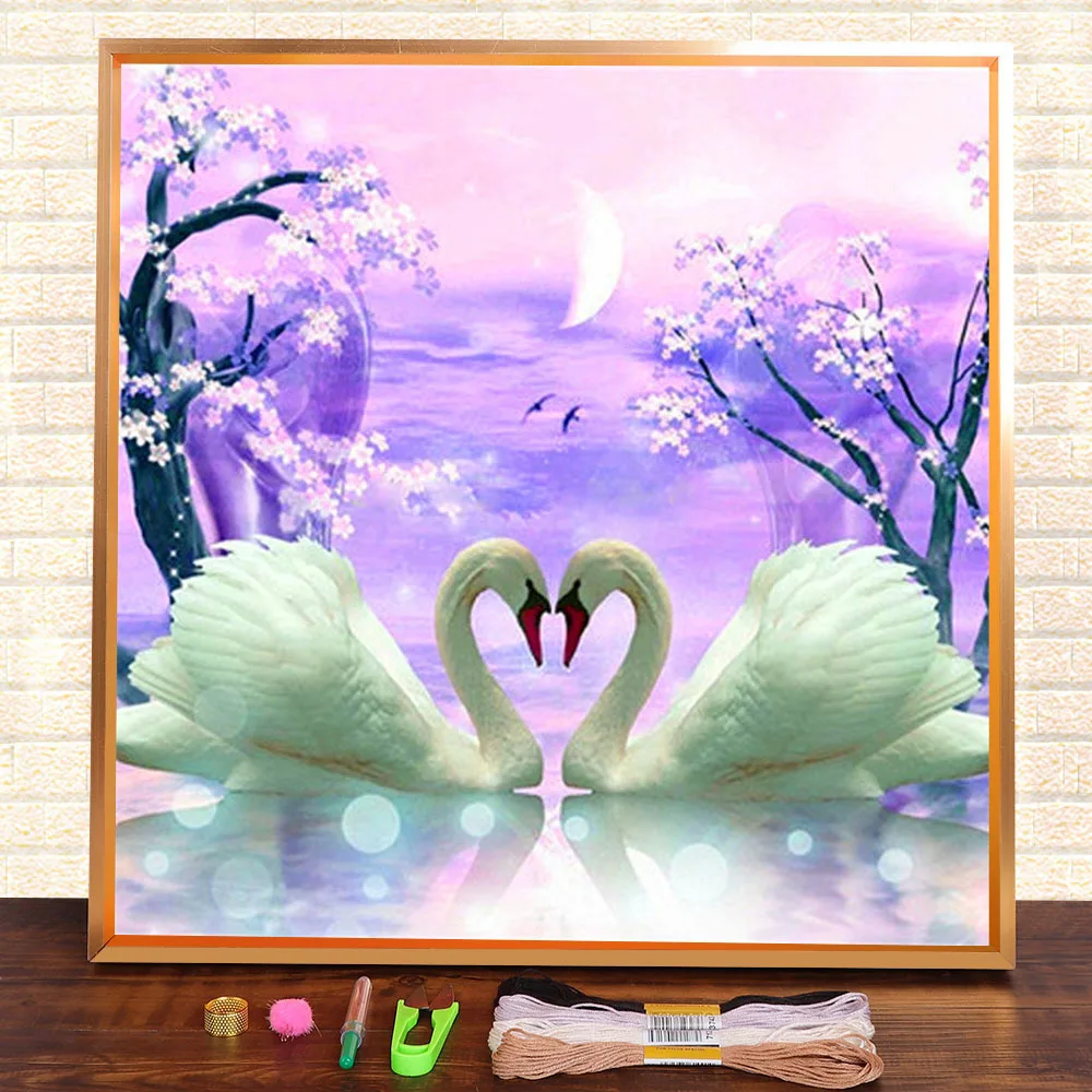 

Водорастворимый холст с изображением лебедя и животных, Набор для вышивки крестом 11CT, DMC нитки для рисования, швейная нить ручной работы