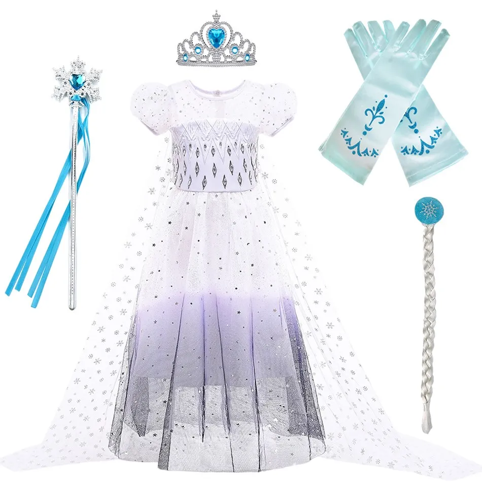

Kids Frozen 2 Clothing Children New Elsa Dance White Costume Little Girls Ball Gown Snowflake Pageant Sequin Vestidos