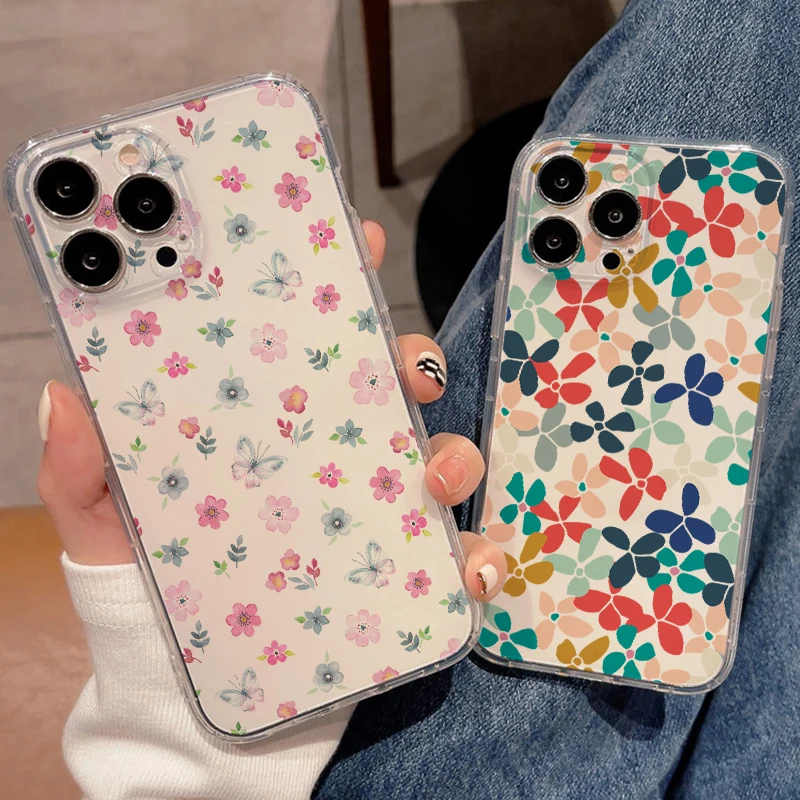 

For APPLE iPhone 11 12 13 Pro Mini Max SE 2020 INS Flowers Phone Cases For X XR XS Max 6 6S 7 8 Plus TPU Protective Cover Funda