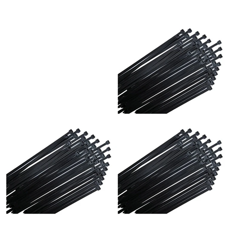 

3X Cable Ties Black Pack Of 300 Mm X 7.6 Mm UV Resistant Ultra With 75 Kg Tensile Strength Heat Resistant Durable