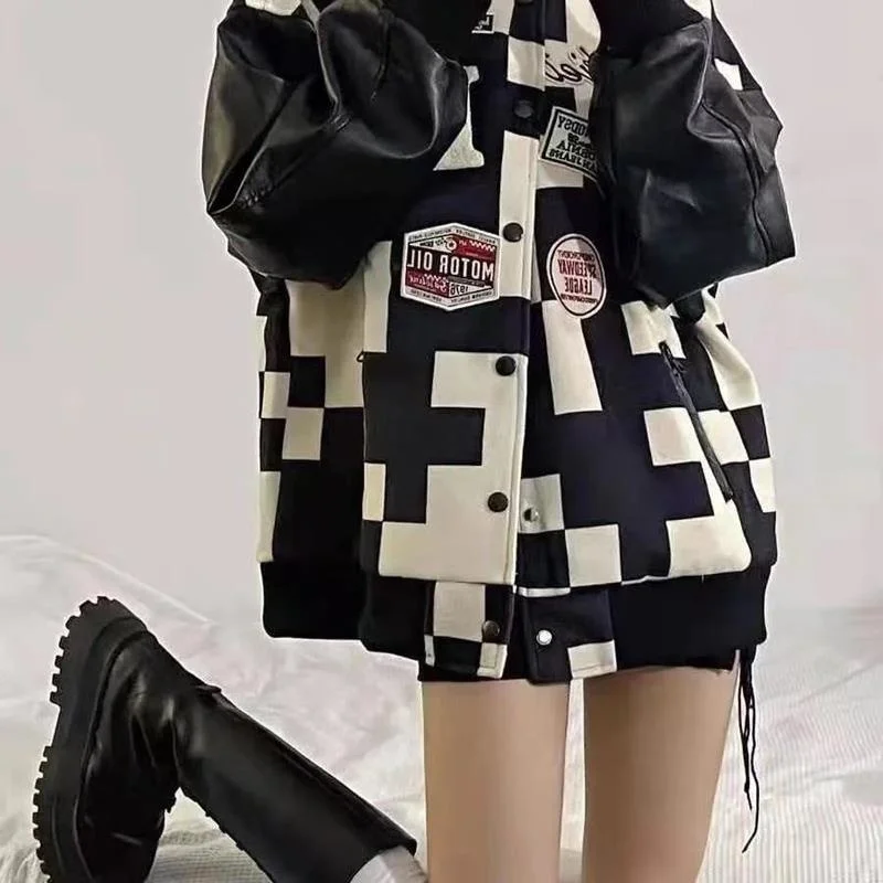 

2022 Hiphop Goth Varsity Bomber Cyber Y2k Jacket Female Spring Baseball Basic Jaket Techwear Cardigan For Women Coat Boyfriend