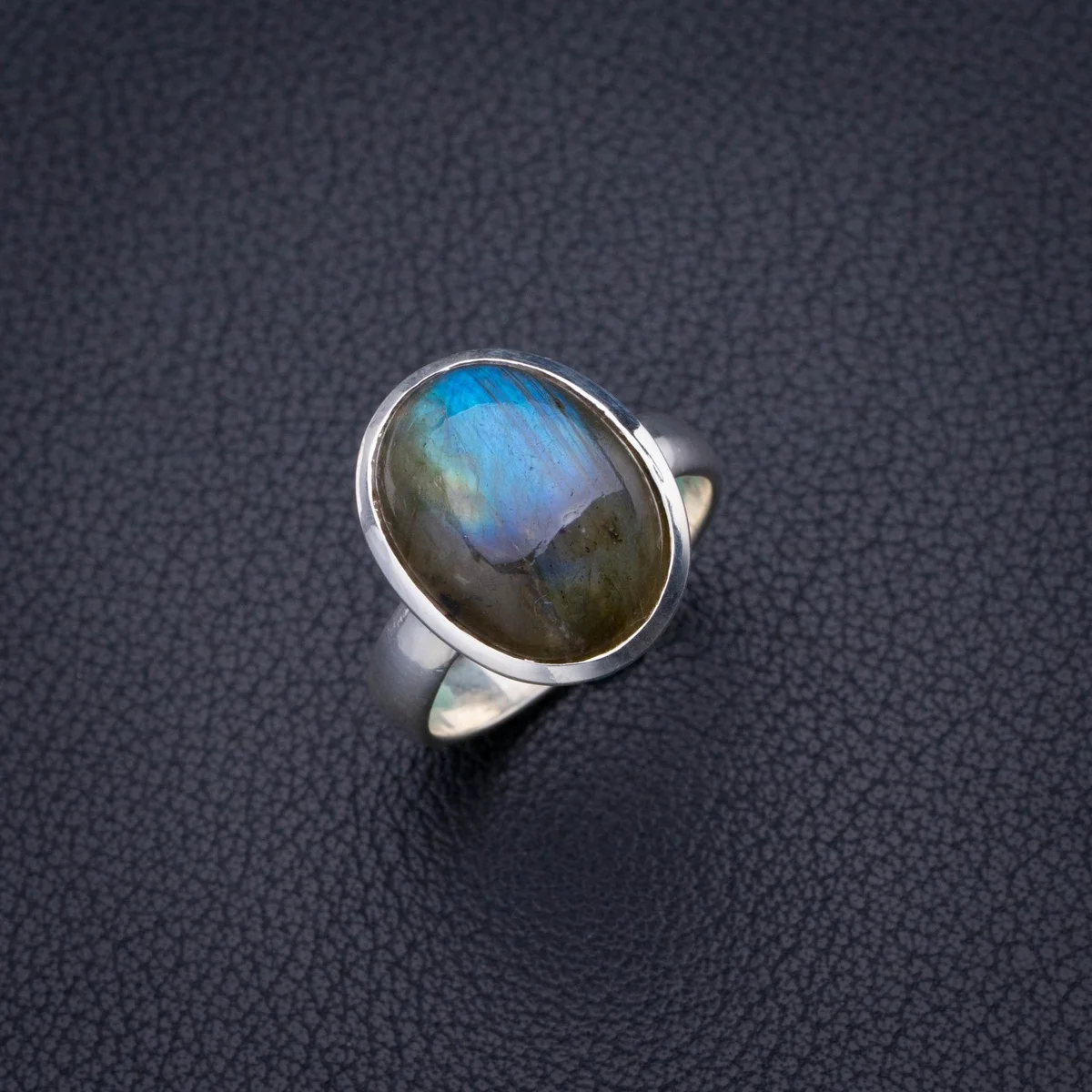 

StarGems Natural Blue Fire Labradorite Handmade 925 Sterling Silver Ring 7.75 D4232