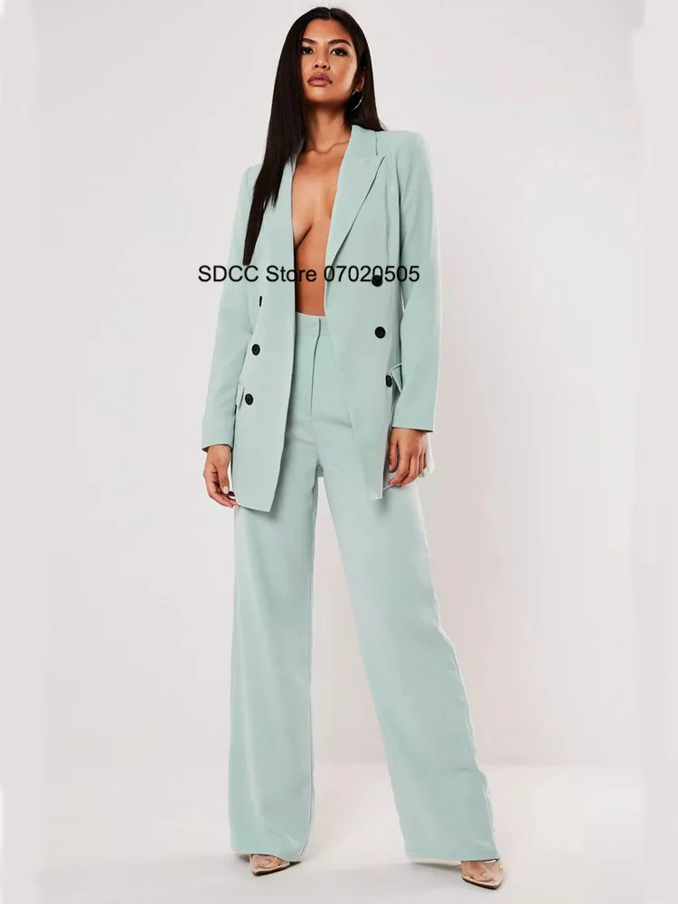 Women's Suit Double Breasted Slim Fit 2 Piece Regular Business Lady  Top + Pants Blazer Sets Tailleur Femme