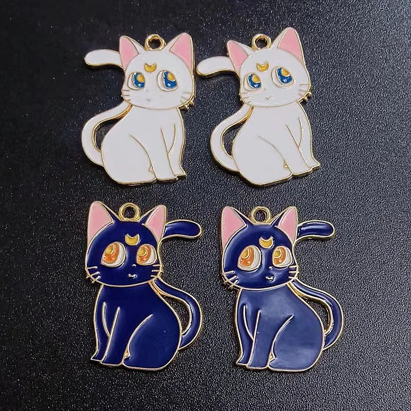 

10pcs 22x28mm Enamel Moon Cat Charm for Jewelry Making Cute Earring Pendant Bracelet Necklace Accessories Diy Finding Gold Plate