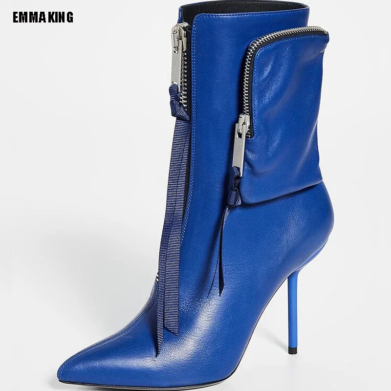 

Женские ботинки на молнии, мотоциклетные ботинки до середины икры, ботинки из лакированной кожи на тонком высоком каблуке, осенне-зимние ботинки с карманами, 44, новинка, 2023