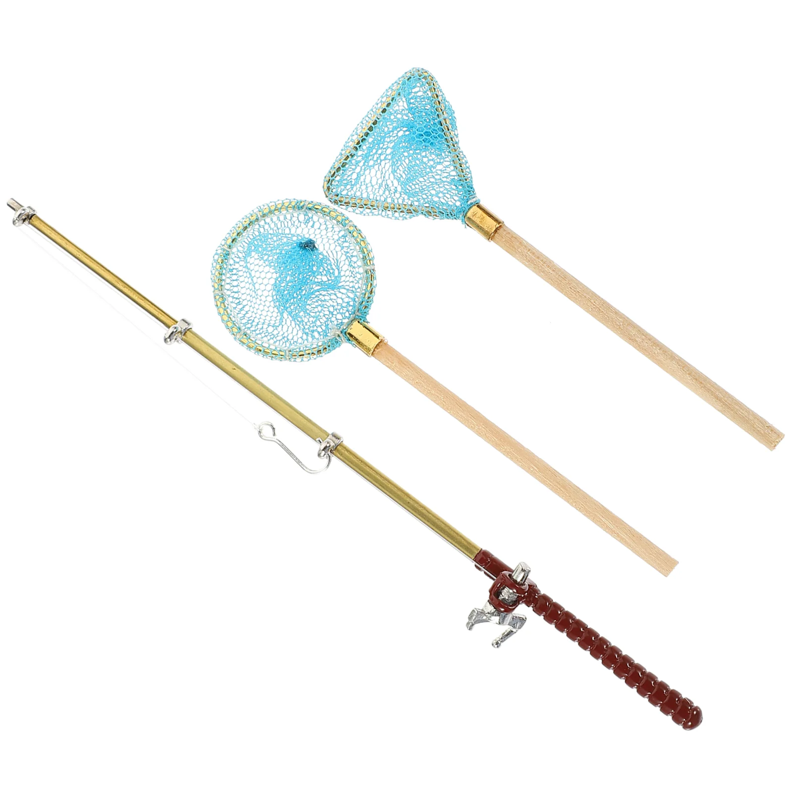 

Mini Fishing Rod Toy Miniature Wooden House Supply Pole Net Supplies Scene Accessories Props Simulation Models