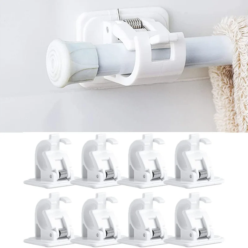 

Rod Holder Clamp Hooks Self Adhesive Kitchen Bathroom Hanging Clips Storage Adjustable Nail-Free Curtain House Universal Bedroom