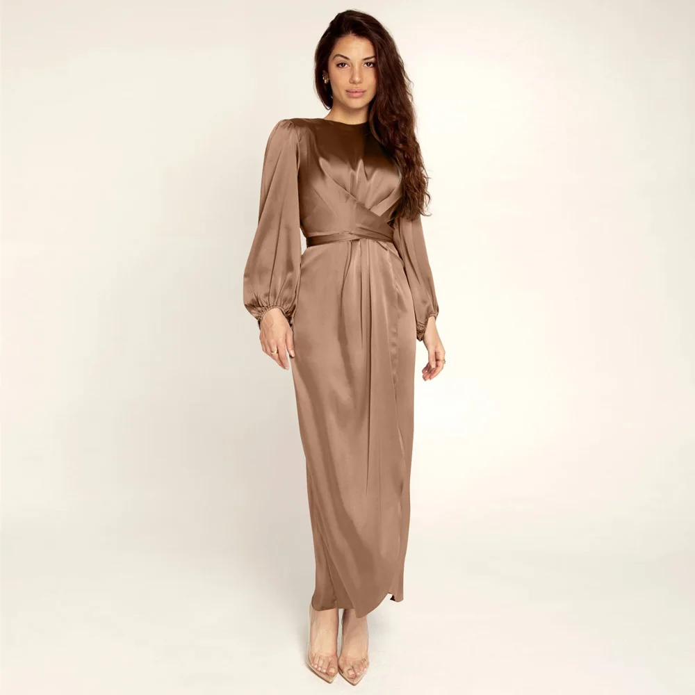 Arab Temperament Dress Muslim Fresh and Sweet Satin Long Skirt Muslim Dress Women 2023 New Long Skirt