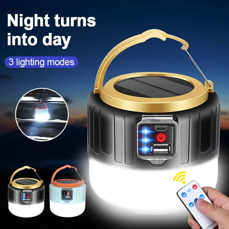 Solar LED Camping Light Portable Lanterns Rechargeable Bulb Outdoor Camping Power Outage Emergency Lamp For BBQ Hiking