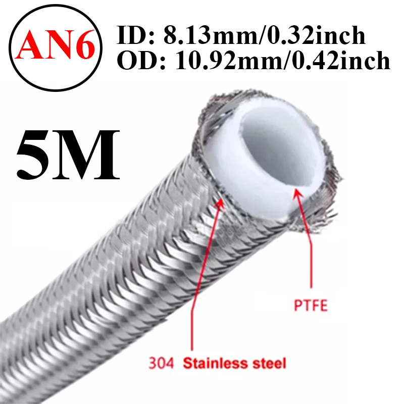 

Универсальный Гоночный шланг AN3, AN4, AN6, AN8, AN10, AN12, 304 дюйма, тормозной шланг из нержавеющей стали с оплеткой из ПТФЭ, топливная маслопровод, охлаждающая труба, 5 метров
