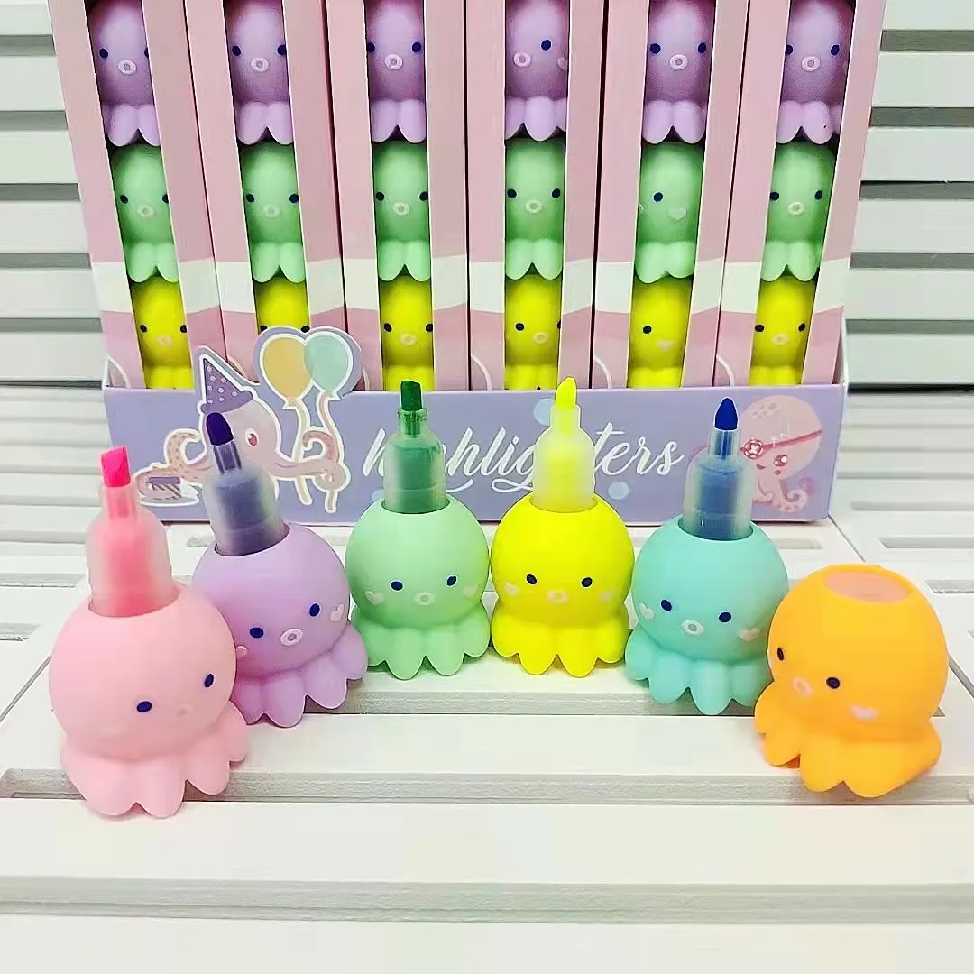 Kawaii Octopus Cute Stationery Key Markers Assembled Multi-Color Highlighters Cute Octopus Shaped Stitching Highlighters Learnin