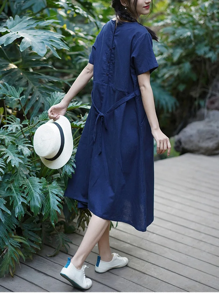 Хлопково-льняное платье Babydoll женское повседневное свободного кроя с коротким