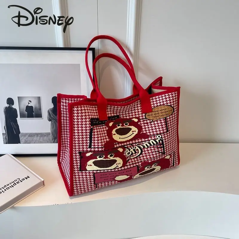 

Disney Strawberry Bear New Women's Handbag Fashion High Quality Canvas Women's Bag Cartoon Large Capacity Women's Shoulder Bag