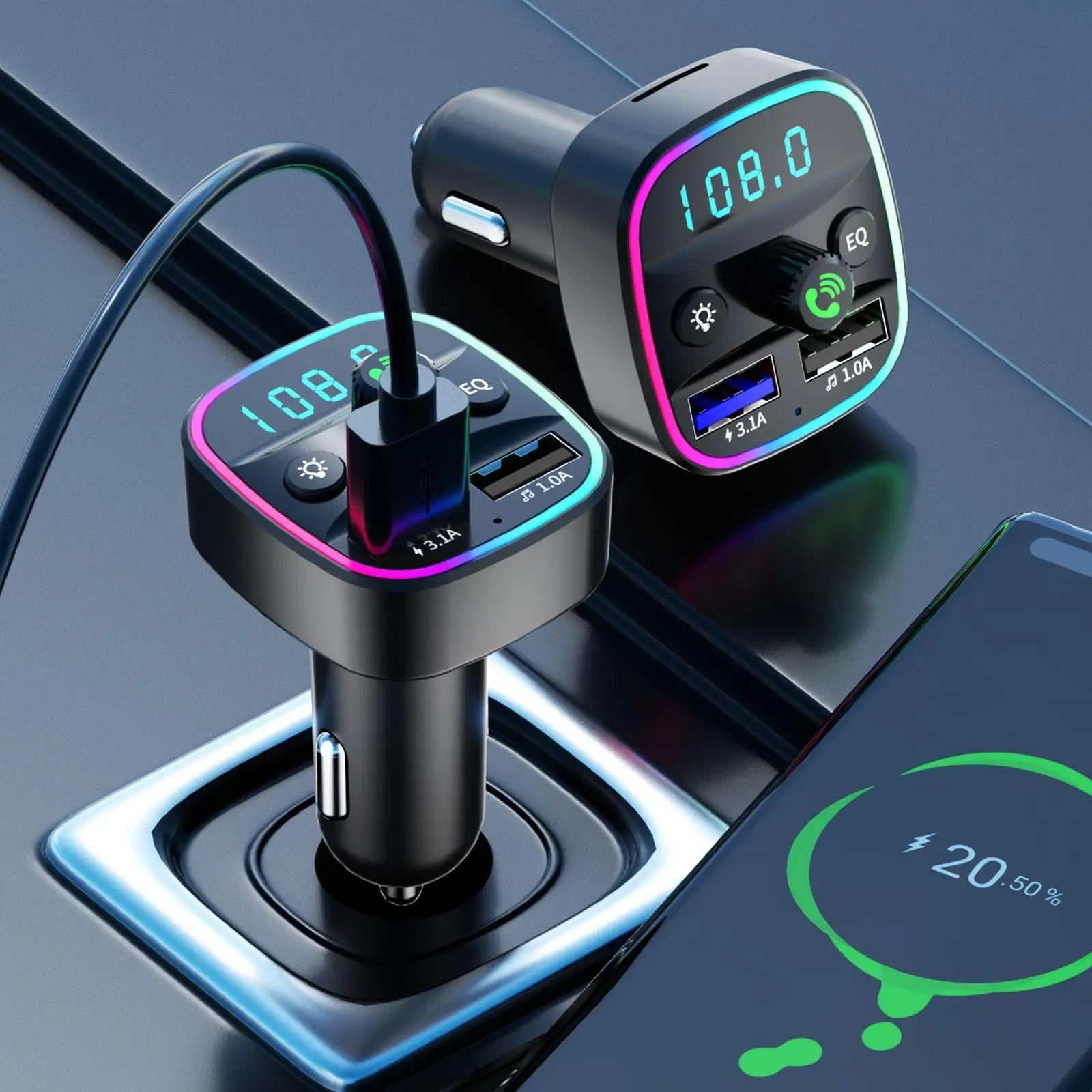 

Car Bluetooth 5.0 FM Transmitter Handsfree Audio Receiver MP3 Player Type-c Dual USB 3.1A Fast Charger Car Accessories