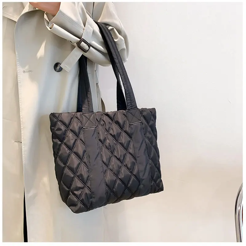 Ladies Shopper Shoulder bag Solid Space Cotton Bag Quilted Casual Tote Bags For Women Fashion Top Handle Bag