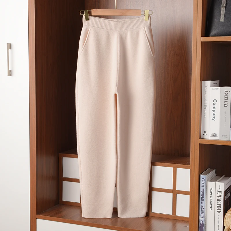 Spring and autumn series new solid color knitted ladies trousers fashion all-match wool wide leg pencil pants WOTEEWS brand