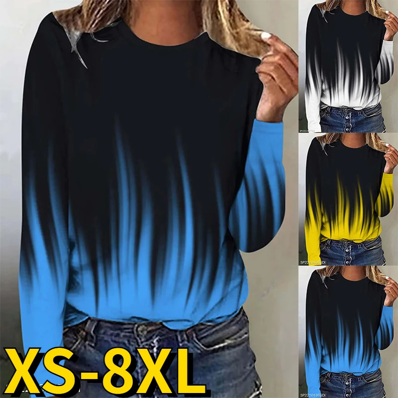 2022 New Women's Fashion Long Sleeve Tops Autumn Winter Everyday Street Sexy Round Neck Pullover Abstract Printing Tee Shirt