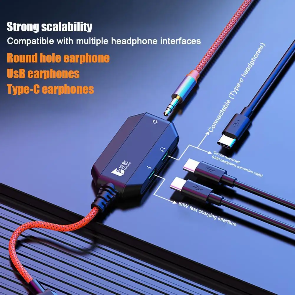 3-in-1 Multifunctional Audio Adapter Ax100 TypeC To PD+3.5mm+Type C Audio Output PD 60W QC 18W Fast Charger For Android And D2M3