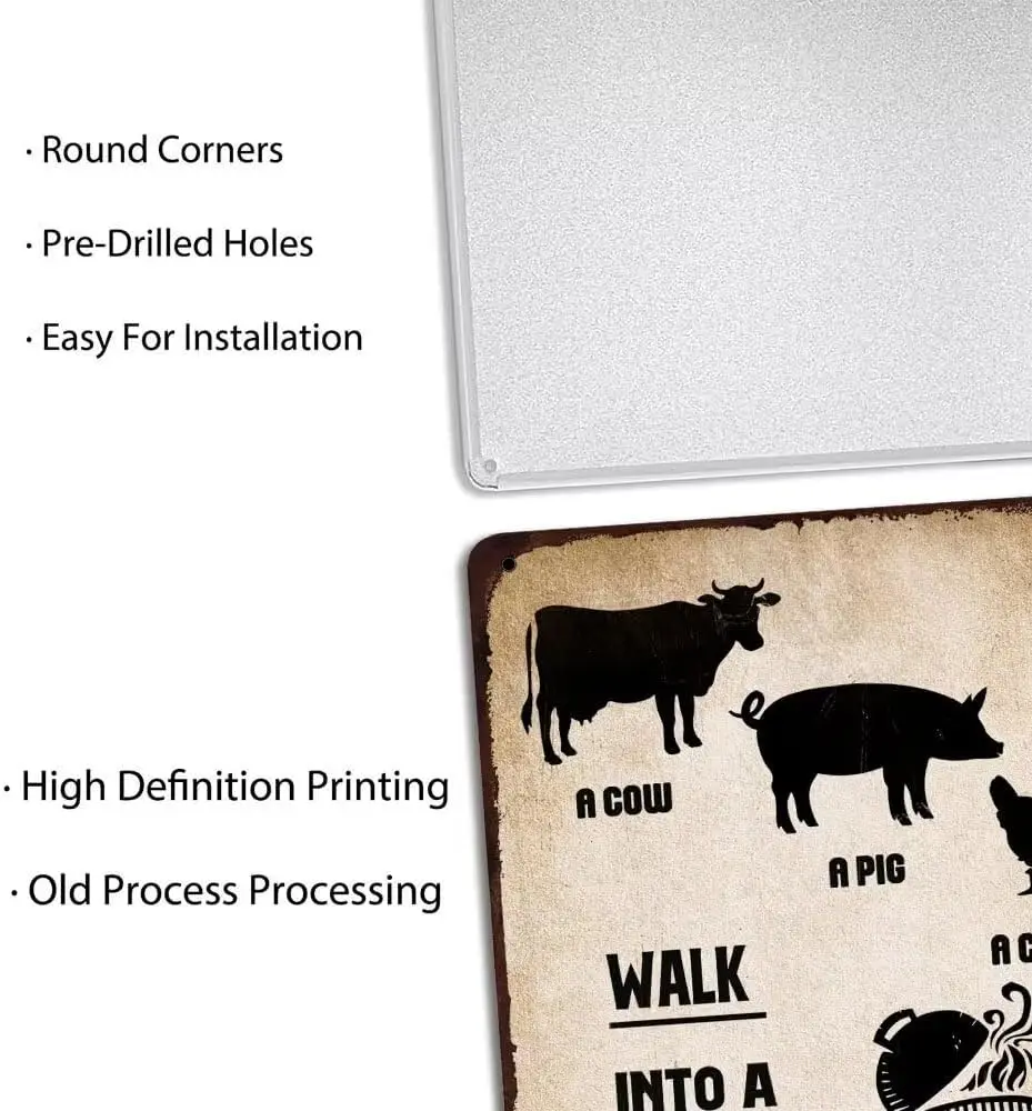 Винтажная корова свинка курица пройдет в барбекю конец металлический жестяной