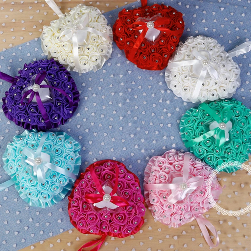 

Heart Ring Pillow for Wedding Valentine's Day Favors Mariage Ring Display Pillow Cushion With Transprent Box Ring Bearer Pillow