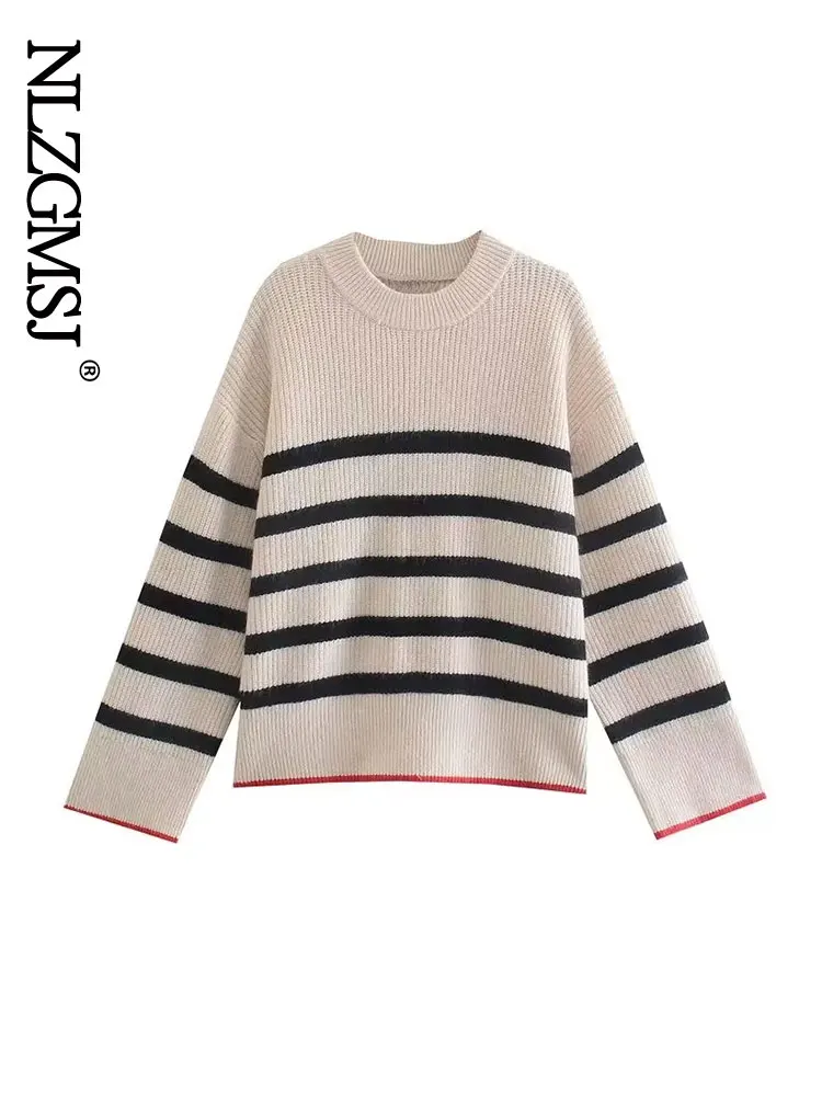 

Женский осенне-зимний свитер Nlzgmsj, женские пуловеры, Свободный Полосатый Повседневный вязаный шикарный женский свитер, джемпер, топы для же...