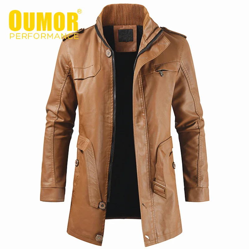 

Oumor Men Autumn Fasion Lon Warm Fleece Leater Jacket Coat Men Winter Casual Enland Style Vintae Leater Jacket Parkas Men