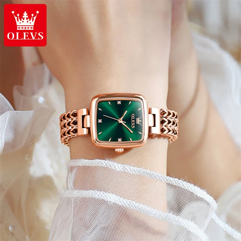 OLEVS Women Bracelet Watches Quartz Wristwatch Luxury Ultra-thin Square Ladies Clock Waterproof Rectangle Rose Gold Watch