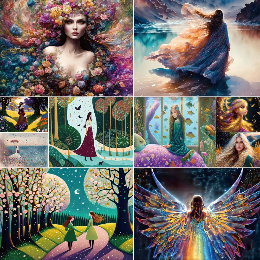 

Cartoon Girl Fantasy Paint Number Paintings Art Stickers & Posters Crafts Supplies For Adults Decoration Home Child's Gift 2023