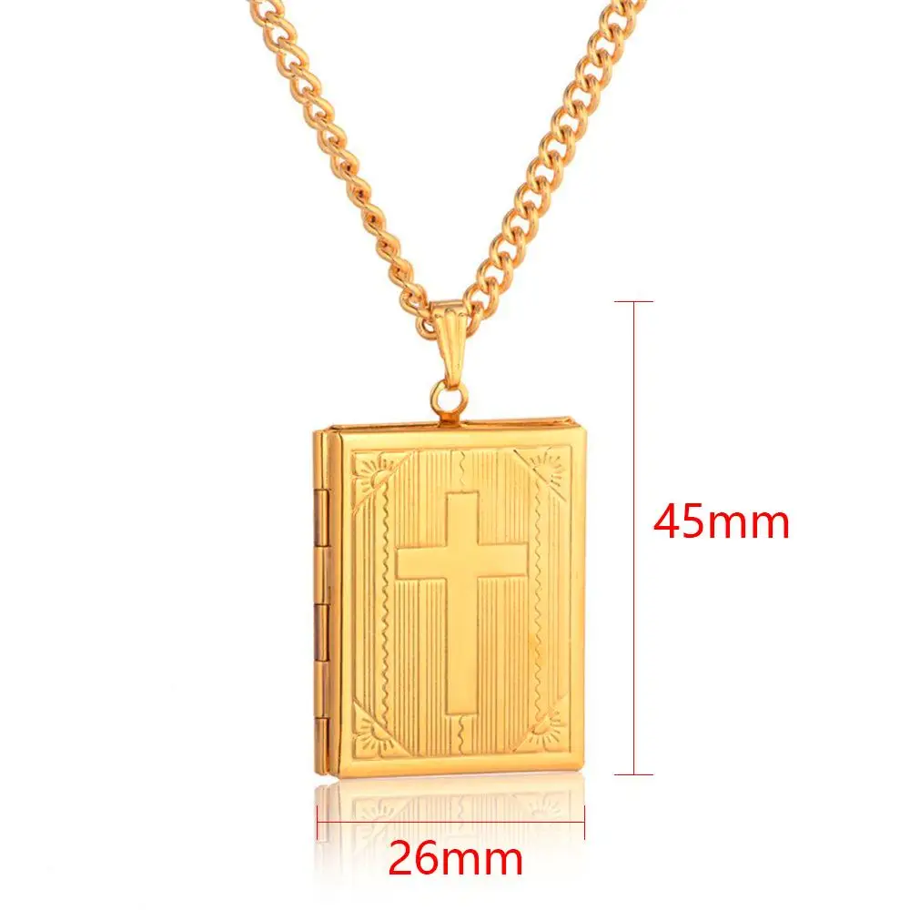 Модный медальон с крестом коробка для Библии рамка женщин кулон ожерелье цепочки