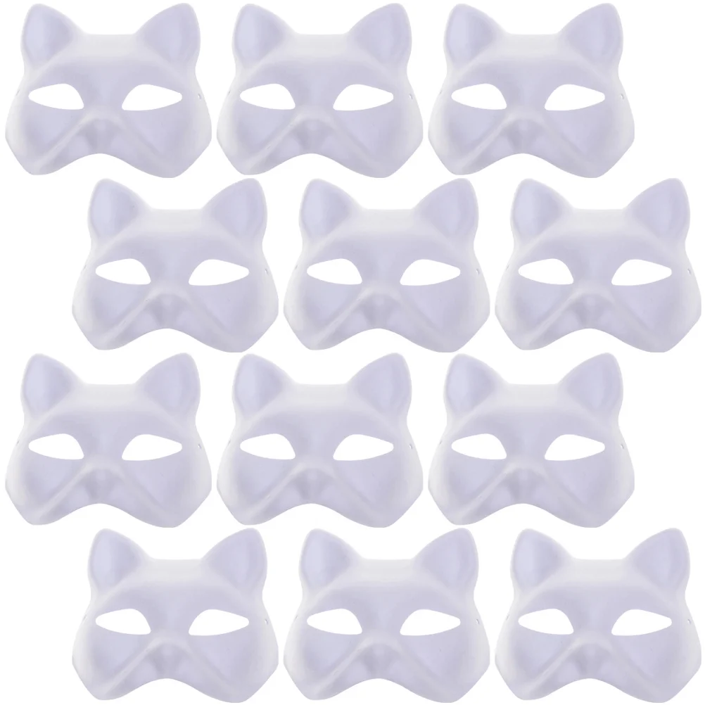 

12 Pcs Hand Painted Pulp Masks DIY Cosplay Kids Face Paper Child Fox Costume