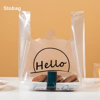 stobag 50pcs plastic transparent fast food dessert packaging vest bag tote portable clear baking snack fruit takeaway printed