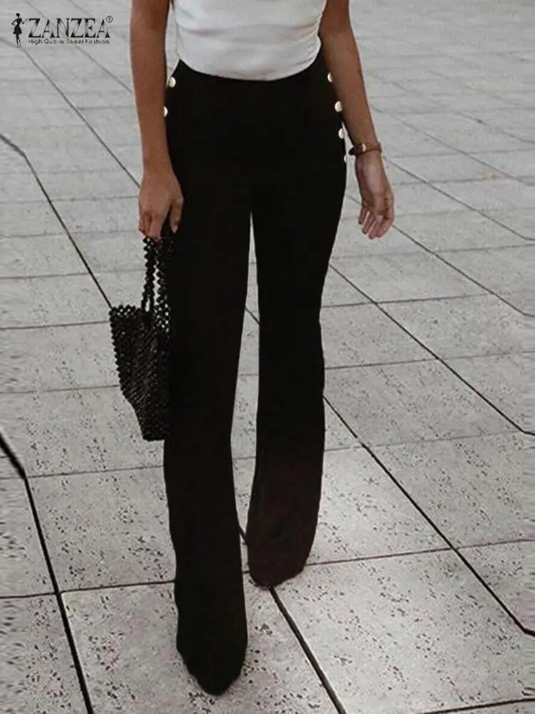 

Брюки ZANZEA женские прямые с завышенной талией, элегантные офисные штаны для женщин, модные однотонные брюки на пуговицах, лето 2023