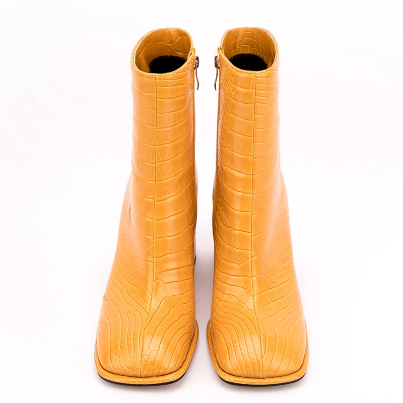 Concise Fashion Winter Boots Women Shoes Thick High Heel Square Toe Crocodile Print Boots Side Zip 2022 In Stock