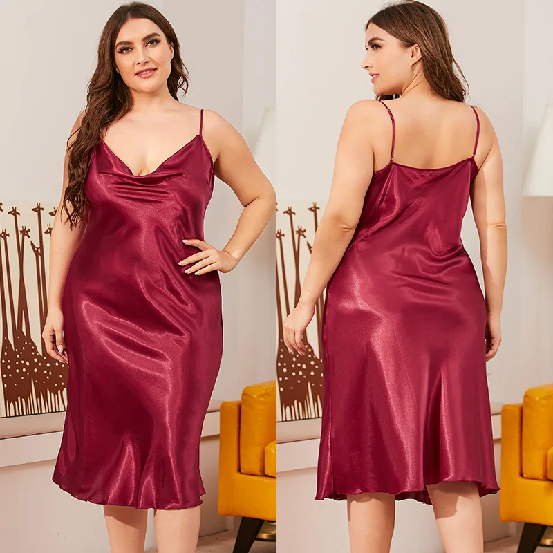 

Plus Size Sexy Silk Night Robe Spring Summer Sleeveless Nightdress Women Loose Party Celebrity Dress Sleepwear Nightgowns Robes