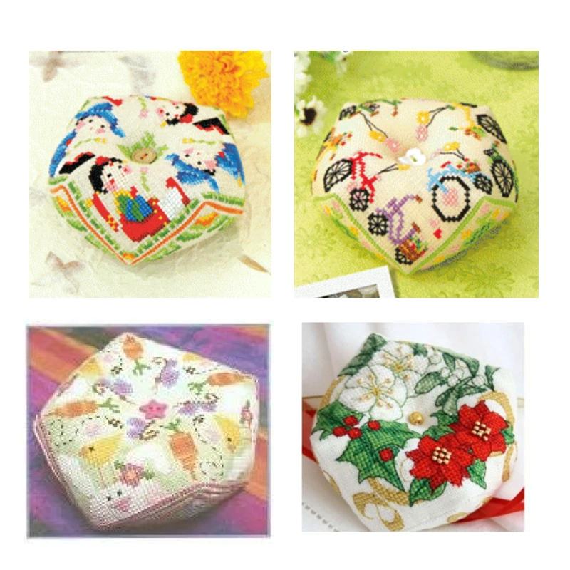 

Christmas flower pin cushion cross stitch kit mini pattern white 16ct 14ct 28ct unprint canvas cotton thread embroider DIY