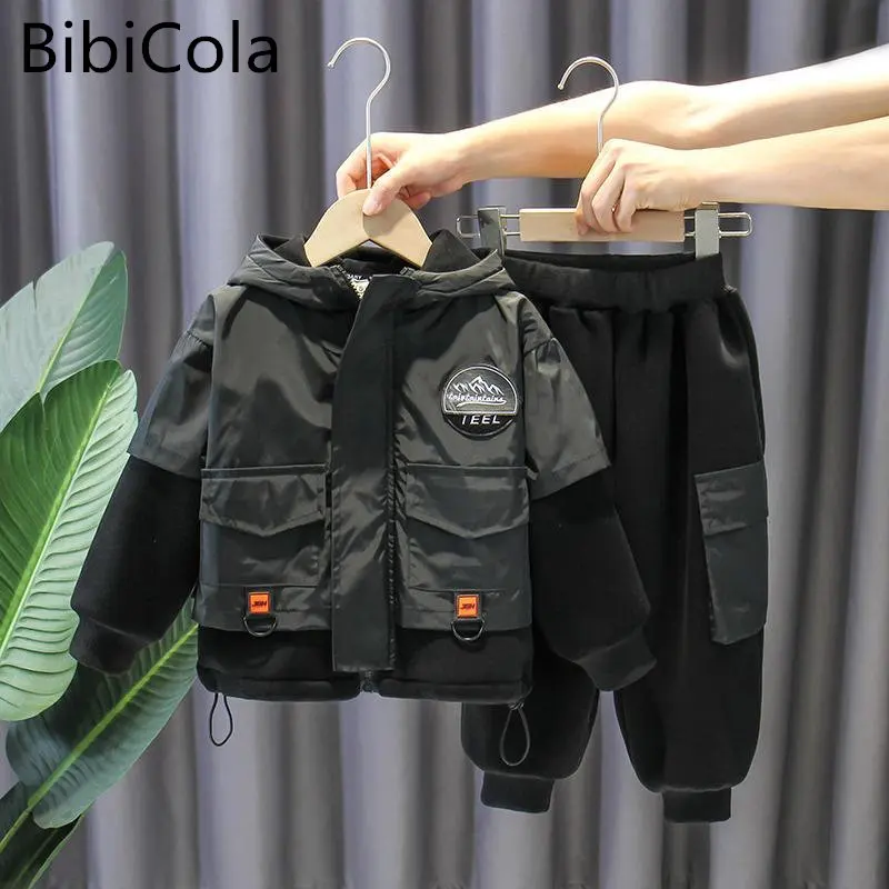 

2-6yrs Boys Sets Spring Autumn Baby Kids Sets fleece to keep warm Sport Boy Tracksuits Kids Winter Suits Coats+Pants 2 Pcs Suit