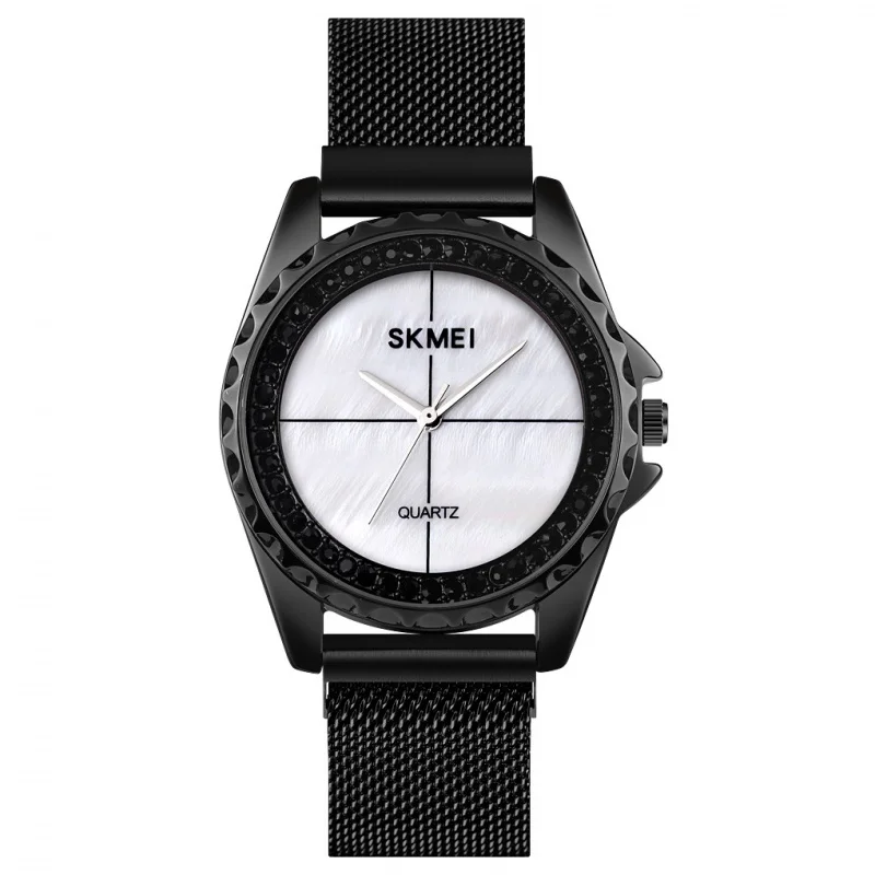 Skmei Fashion Diamond Shell Casual Waterproof Spiral Stainless Steel Watch Crown Women's Magnetic Snap Quartz Watch images - 6