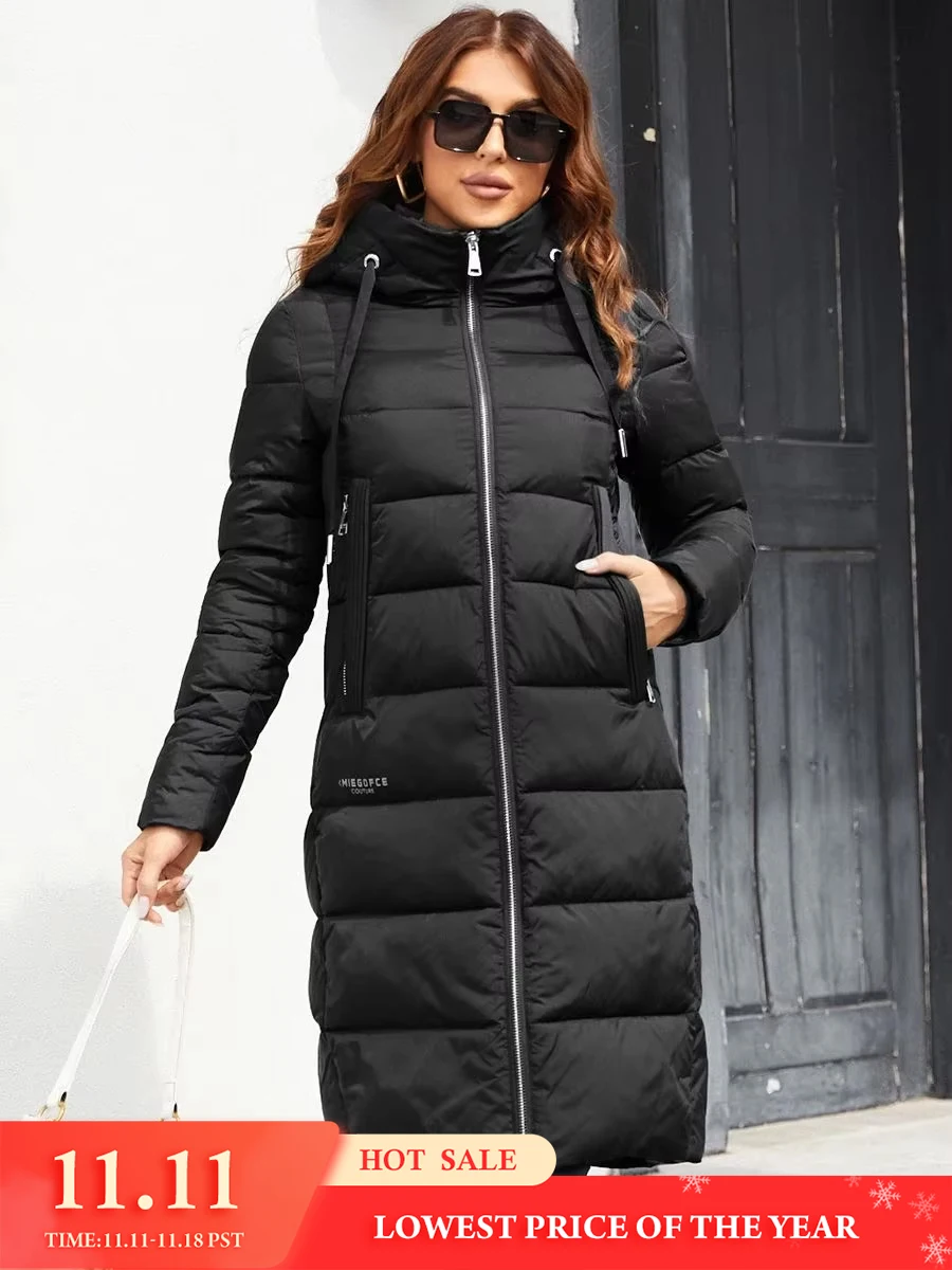 Женская куртка с капюшоном теплая длинная парка унисекс зима 2024