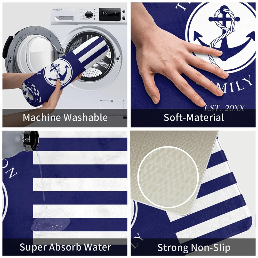 Темно-синий белый якорь морские дверные коврики кухонные мягкие для ванной