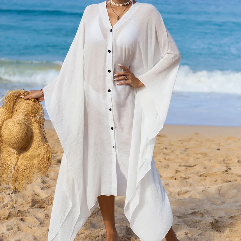 Повседневная однотонная длинная рубашка свободный купальник Накидка женская