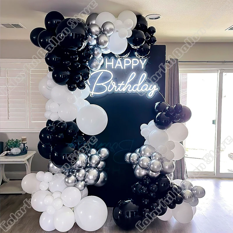

Sliver Black White Latex Balloon Happy Birthday Party Wedding Backdrop Event Celebration Arch Kits Baby Shower Anniversary Decor
