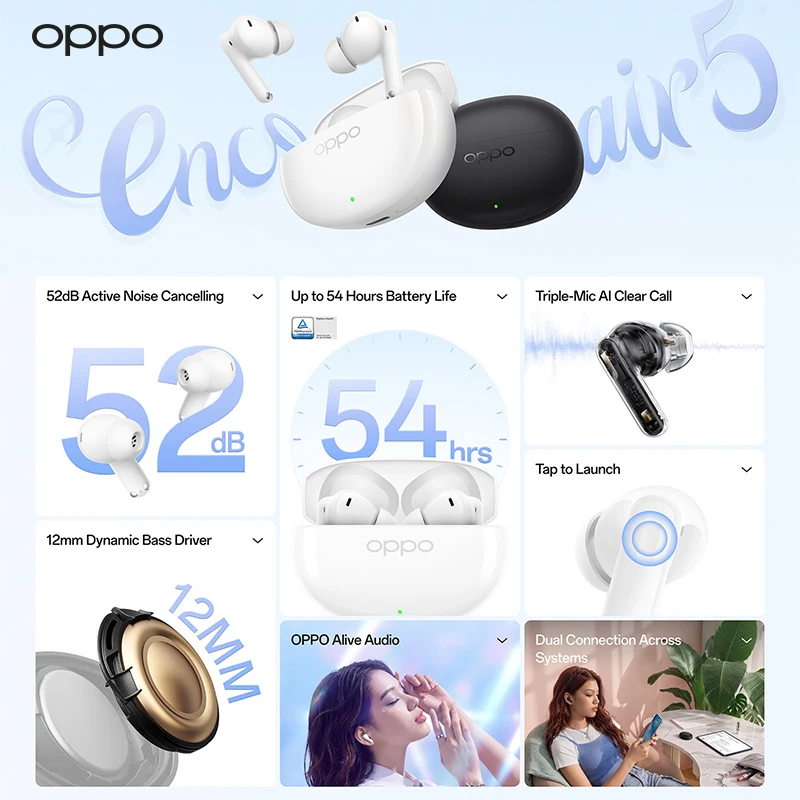 Фото Наушники OPPO Enco Air5 с адаптивным шумоподавлением 52 дБ, быстрая доставка №2