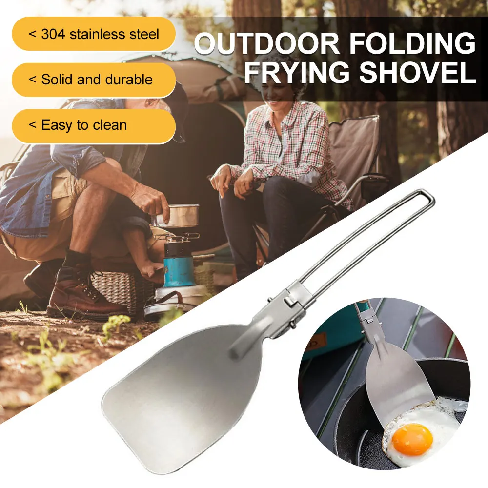 

Stainless Steel Folding Spatula Outdoor Beefsteak Frying Shovel Food Turner Foldable Spoon Camping Picnic BBQ Cooking Utensil