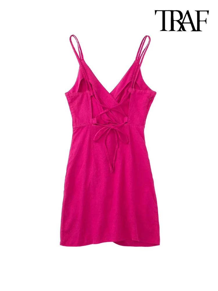 Платье-мини женское льняное Плиссированное с открытой спиной и тонкими