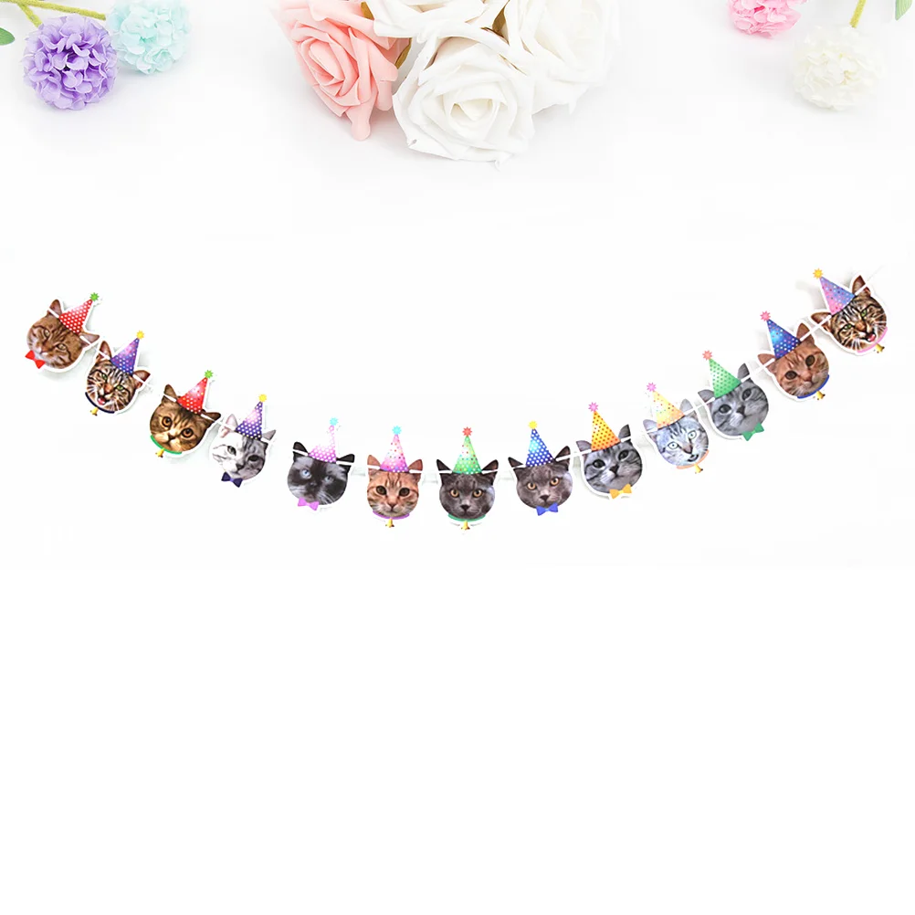

Birthday Party Garland Hanging Ceiling Cat Bunting Banner Faces Happy Sign Pets Flag Fireplace Decor Christmas Decorations Baby