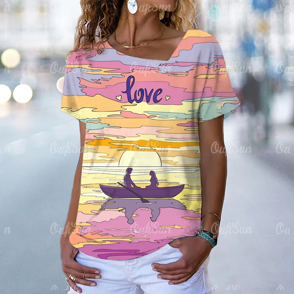 

T Shirt For Women Short Sleeve Fashion Tees Summer Slim Clothing 3d Print Blouse Casual L-Neck Pullover Graphic Design Tshirts