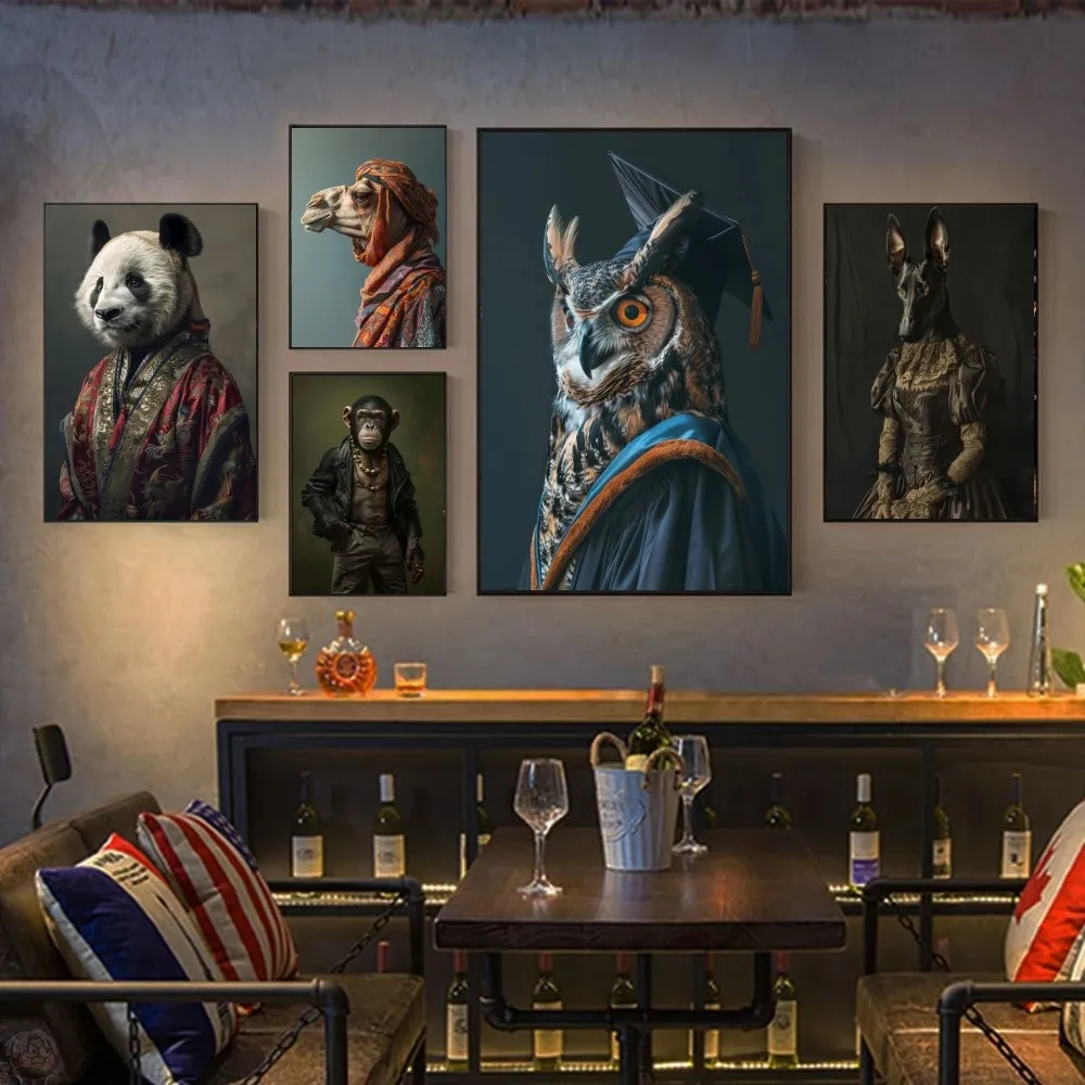 Забавные Животные стильный шимпанзе Сова крокодил в костюме C плакаты Наклейки